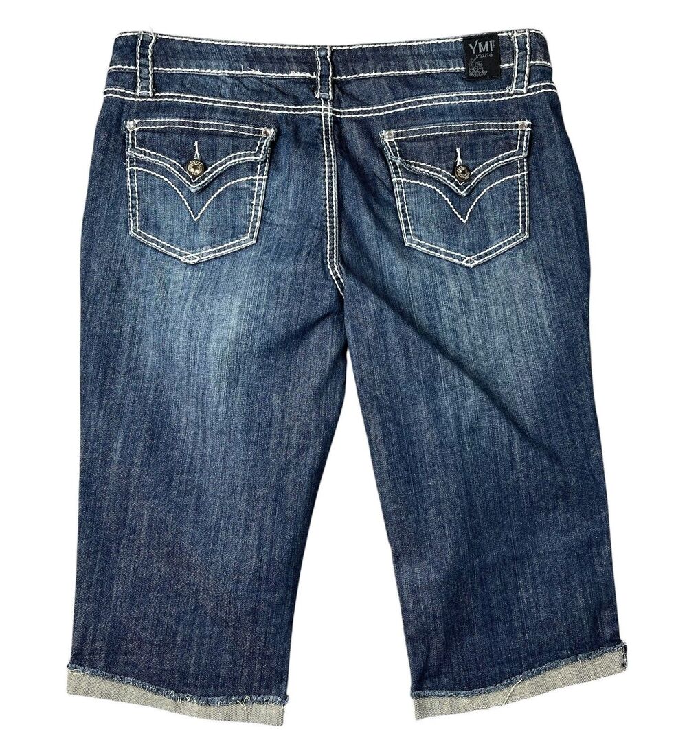 YMI Mid-Rise Flap Pocket Cuffed Bermuda Jeans Shorts  11  Pedal Pusher Modest